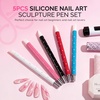 image:imageMelodySusie 5Pcs Nail Art Sculpture Pen Brushes for Resin Nail Art Tools for Design Nail Foil Carving Drawing Effect Shaping Drawing Nail Tools for Home Salon ManicureRed  White  Pink  Blue  Black