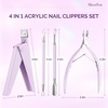 image:imageMelodysusie 4 in 1 Acrylic Nail Clippers Set with Cuticle Trimmer and DualEnded Cuticle Pusher Remover Stainless Steel Acrylic Nail Cutter Set Pedicure Manicure Acrylic Nail Tools for Home SalonPurple