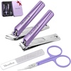 image:imageMelodySusie Nail Clippers Set 4 in 1 Ultra Sharp Toenail Clippers with Glass Nail File Cuticle Scissors Stainless Steel Nail Clippers for Women Fingernail Clipper Cutter Manicure Set Gifts PinkPurple 4 in 1