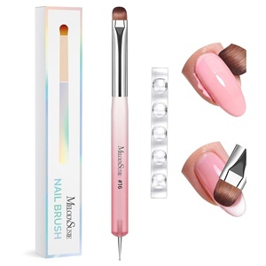 image:imageMelodySusie 4Pcs DualEnded French Nail Brush and Dotting Pen Set Size 10121416 with Brush Holder for French Tips Nail Clean Up and Nail DottingALight Pink
