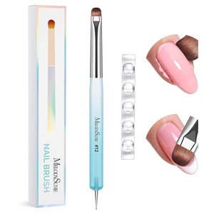 image:imageMelodySusie 4Pcs DualEnded French Nail Brush and Dotting Pen Set Size 10121416 with Brush Holder for French Tips Nail Clean Up and Nail DottingBlue