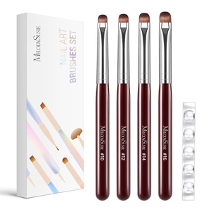 image:imageMelodySusie 4Pcs DualEnded French Nail Brush and Dotting Pen Set Size 10121416 with Brush Holder for French Tips Nail Clean Up and Nail DottingBrown