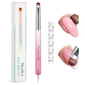 image:imageMelodySusie 4Pcs DualEnded French Nail Brush and Dotting Pen Set Size 10121416 with Brush Holder for French Tips Nail Clean Up and Nail DottingDeep Pink