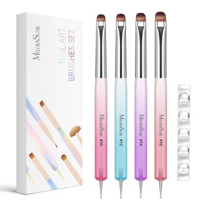 image:imageMelodySusie 4Pcs DualEnded French Nail Brush and Dotting Pen Set Size 10121416 with Brush Holder for French Tips Nail Clean Up and Nail DottingMulticolor