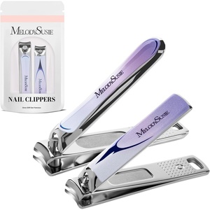 image:imageMelodySusie Nail Clippers Set 4 in 1 Ultra Sharp Toenail Clippers with Glass Nail File Cuticle Scissors Stainless Steel Nail Clippers for Women Fingernail Clipper Cutter Manicure Set Gifts PinkPurple 2 in 1
