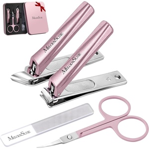 image:imageMelodySusie Nail Clippers Set 4 in 1 Ultra Sharp Toenail Clippers with Glass Nail File Cuticle Scissors Stainless Steel Nail Clippers for Women Fingernail Clipper Cutter Manicure Set Gifts PinkPink 4 in 1