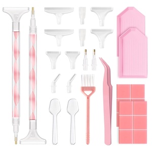 image:imageMelodySusie Rhinestone Picker Tool Kits 2PCS Picker Handle DualEnded Dotting Pen with 12 Plastic Replacement Tips 12 Clay 2 Plastic Spoons 1 Brush 2 Plates Tweezer Tools for Nail Art Pink