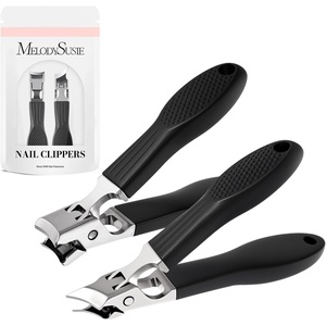 image:imageMelodySusie Wide Jaw Opening Nail Clippers Toenail Clippers for Seniors Thick Nails Angled Head Large Nail Clippers for Men Women with Nail File Fingernail Cutter with Catcher Long Handle Black2pcs Nail Clippers
