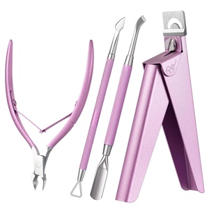 image:imageMelodysusie 4 in 1 Acrylic Nail Clippers Set with Cuticle Trimmer and DualEnded Cuticle Pusher Remover Stainless Steel Acrylic Nail Cutter Set Pedicure Manicure Acrylic Nail Tools for Home SalonA4pcs Pink Set