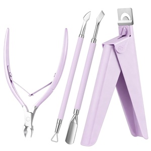 image:imageMelodysusie 4 in 1 Acrylic Nail Clippers Set with Cuticle Trimmer and DualEnded Cuticle Pusher Remover Stainless Steel Acrylic Nail Cutter Set Pedicure Manicure Acrylic Nail Tools for Home SalonPurple