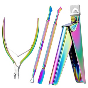 image:imageMelodysusie 4 in 1 Acrylic Nail Clippers Set with Cuticle Trimmer and DualEnded Cuticle Pusher Remover Stainless Steel Acrylic Nail Cutter Set Pedicure Manicure Acrylic Nail Tools for Home SalonA4pcs Colorful Set