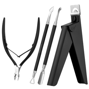 image:imageMelodysusie 4 in 1 Acrylic Nail Clippers Set with Cuticle Trimmer and DualEnded Cuticle Pusher Remover Stainless Steel Acrylic Nail Cutter Set Pedicure Manicure Acrylic Nail Tools for Home SalonB4pcs Black Set