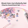 image:imageMelodySusie 100Pcs 3D Lily amp Butterfly MixedShape Nail Charms and Gems 20 Colors Flowers amp 15 Colors Butterfly Rhinestones with Tweezers for Nail Art Manicure Decorations and DIY Crafting