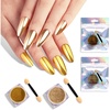 image:imageMelodySusie 2Pcs Chrome Nail Powder for Gel NailsMetallic Mirror Effect Pigment Stylish and Technological Fine Glitter for Home DIY Salon UseGold and Champagne Gold