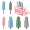image:imageMelodySusie 6Pcs Polish Pedicure Nail Drill Bits with 16 Holes Bits Holder Set Silicone Rubber Drill Bit for Pedicure Manicure Gel Grinding and Polishing PinkPolish Bits with Pink Holder