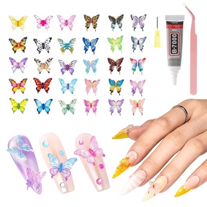 image:imageMelodySusie 100Pcs 3D Butterfly Acrylic Nail Charms Styling Set 30 Colors Chunky Gems Rhinestones with Tweezers for Acrylic Nails Extension Design Sculpted Manicure Decorations Supplies