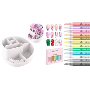 image:imageMelodySusie 12pcs Nail Art Pens Set and Acrylic Nail Tools Storage Box with 18 Holes amp 7 Compartments