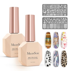 image:imageMelodySusie 2PCS Nail Foil Glue Gel and 2PCS Stamping Plates 15ML Soak Off LEDLUV Foil Transfer Adhesive for Nail Art Professional Strong Sticky Base for Nail Foils amp Stickersclear nail foil glue set