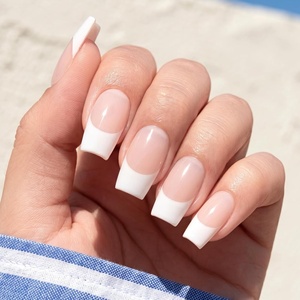 image:imageMelodySusie 30PCS Semi Cured Gel Nail Strips Classic White French Works with Nail Lamp Salon Quality Long Lasting Easy to Apply and Remove Includes 2 Prep Pads Nail File and Wooden StickClassic White French