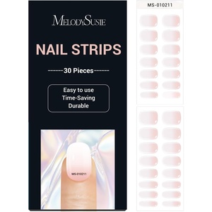 image:imageMelodySusie 30PCS Semi Cured Gel Nail Strips Classic White French Works with Nail Lamp Salon Quality Long Lasting Easy to Apply and Remove Includes 2 Prep Pads Nail File and Wooden StickPink Gradient French Tips