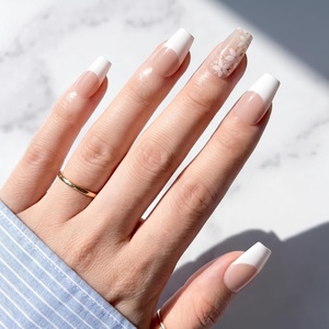 image:imageMelodySusie 30PCS Semi Cured Gel Nail Strips Classic White French Works with Nail Lamp Salon Quality Long Lasting Easy to Apply and Remove Includes 2 Prep Pads Nail File and Wooden StickWhite Flower