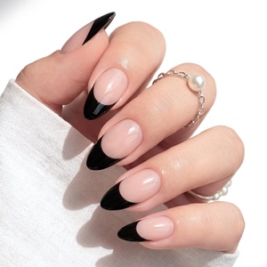 image:imageMelodySusie 30PCS Semi Cured Gel Nail Strips Classic White French Works with Nail Lamp Salon Quality Long Lasting Easy to Apply and Remove Includes 2 Prep Pads Nail File and Wooden StickBlack French Tip