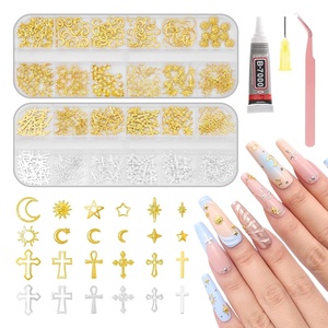 image:imageMelodySusie 3D Nail Charms and Gems 2 Acrylic Boxes Golden Silver Include Alloy Star Sun and Cross Nail Art Studs With Tweezer Tools for Y2K Manicure Nails Design Supplies DIY Crafts DecorationGold  Silver