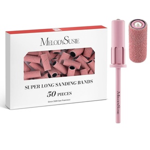 image:imageMelodySusie 50 Pcs Nail Drill Bits Super Long Sanding Bands with 665mm Crystal Mandrel Bit 120 Medium Grit Nail File for Acrylic Nails Gel Manicures and Pedicure BlackPink