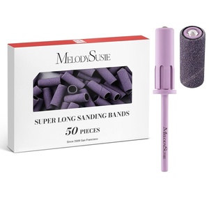 image:imageMelodySusie 50 Pcs Nail Drill Bits Super Long Sanding Bands with 665mm Crystal Mandrel Bit 120 Medium Grit Nail File for Acrylic Nails Gel Manicures and Pedicure BlackPurple