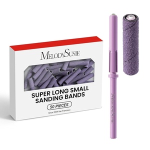 image:imageMelodySusie 50 Pcs Nail Drill Bits Super Long Small Sanding Bands with 31mm Crystal Mandrel Bit 240 Extreme Fine Grit Nail File for Acrylic Nails Gel Manicures and Pedicure BlackPurple