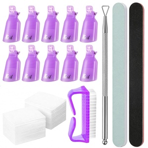 image:imageMelodySusie 6PCS Gel Polish Remover Tools Kit  10 Clips 100 LintFree Wipes Files 100180 Buffer Block 4004000 Brush Cuticle Pusher Purple6PCSKIT