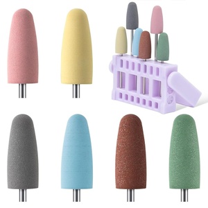 image:imageMelodySusie 6Pcs Polish Pedicure Nail Drill Bits with 16 Holes Bits Holder Set Silicone Rubber Drill Bit for Pedicure Manicure Gel Grinding and Polishing PinkPolish Bits with Purple Holder