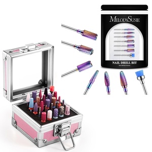 image:imageMelodySusie 7pcs Tungsten Carbide Diamond Nail Drill Bits with Nail Drill Bits Holder 25 Holes Case