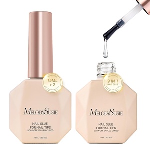 image:imageMelodySusie 9 in 1 No TPO Gel Nail Glue for False Nail Tips 2Pcs15ml Long Lasting UV Light Requiredas Base Coat Apex Building Blooming amp Rhinestone Gel Stong Adhesion Manicure Kit Salon Home9 in 1 false nail glue