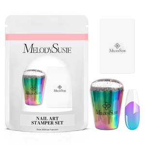 image:imageMelodySusie French Nail Stamper Nail Stamper Kit 2PCS Silicone Nail Stamp with a Scraper Nail Stamper Tool for French Manicure DIY Home Nail Design Salon Laser Glitter
