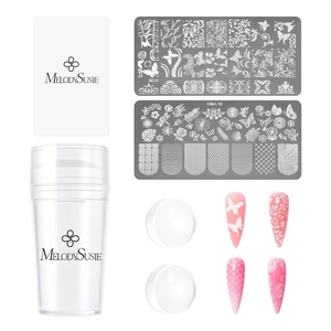 image:imageMelodySusie French Nail Stamper Nail Stamper Kit Silicone Nail Stamp Long and Short Stampers with Scrapers 4PCS Nail Stamper Tool for French Manicure DIY Home Nail Design Salon PurpleTransparent