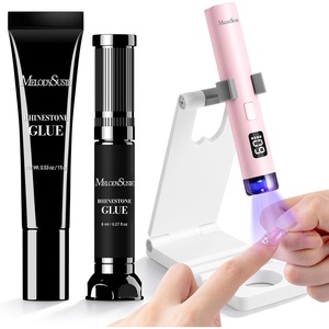 image:imageMelodySusie Handheld UV Light for Gel Nails with Stand and Nail Rhinestone Glue Set White Mini Portable Cordless Nail Lamp with LCD Display Flash Cure Nail Dryer for Nail Art Design DIY at HomePink with Stand