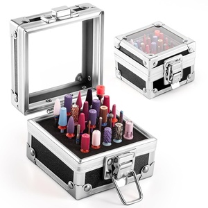 image:imageMelodySusie Nail Drill Bits Holder 25 Holes Case Portable Dustproof Displayer Organizer Container Nail Tech Professional Nail Art Tool Travel Salon Home Silver Drill Bits Not IncludedBlack