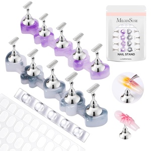 image:imageMelodySusie Nail Stand for Press Ons 3 PCS Shiny Magnetic Bases Sets for Practice Painting Display with Brush Holder and 100 Pcs Reusable DoubleSided Tape for Home DIY Salon SuppliesPurple  Gray