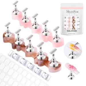 image:imageMelodySusie Nail Stand for Press Ons 3 PCS Shiny Magnetic Bases Sets for Practice Painting Display with Brush Holder and 100 Pcs Reusable DoubleSided Tape for Home DIY Salon SuppliesPink  Coffee