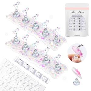 image:imageMelodySusie Nail Stand for Press Ons 3 PCS Shiny Magnetic Bases Sets for Practice Painting Display with Brush Holder and 100 Pcs Reusable DoubleSided Tape for Home DIY Salon SuppliesShiny Wave