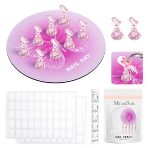 image:imageMelodySusie Nail Stand for Press Ons Super Pink Metal Round With Butterfly Pattern Magnetic Base for Painting Display with Brush Holder And Reusable DoubleSided Tape for Home DIY Salon SuppliesPink Round