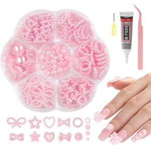 image:imageMelodySusie Pearl Nail Charms Set 350Pcs Pink MixedShape Nail Gems with Tweezers for Nail Decorations DIY 3D Nail Art