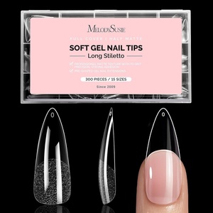image:imageMelodySusie Short Ballerina X Nail Tips  300Pcs 15 Sizes Clear Acrylic Half Matte Full Cover Press on Nails for DIY Extension amp Salon UsePreShaped for LongLasting ManicureLong Almond Stiletto