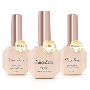 image:imageMelodySusie Top Coat Builder Gel Base Coat No Wipe Glossy Set Long Lasting Shine Finish Soak Off UV LED Nail Lamp Nail Polish Art Design Manicure Kit Perfect Gifts for Women Girls 3 Pcs 15ml ClearTop Coat  Base Coat and Builder Gel 027 Set