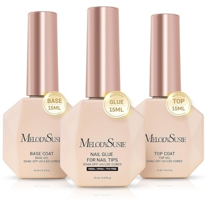 image:imageMelodySusie Top Coat Builder Gel Base Coat No Wipe Glossy Set Long Lasting Shine Finish Soak Off UV LED Nail Lamp Nail Polish Art Design Manicure Kit Perfect Gifts for Women Girls 3 Pcs 15ml ClearTop Coat  Base Coat and Nail Glue Set