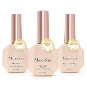 image:imageMelodySusie Top Coat Builder Gel Base Coat No Wipe Glossy Set Long Lasting Shine Finish Soak Off UV LED Nail Lamp Nail Polish Art Design Manicure Kit Perfect Gifts for Women Girls 3 Pcs 15ml ClearTop Coat  Base Coat and Matte Top Coat Clear Set