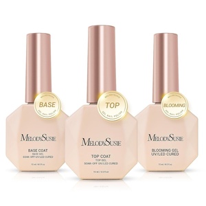 image:imageMelodySusie Top Coat Builder Gel Base Coat No Wipe Glossy Set Long Lasting Shine Finish Soak Off UV LED Nail Lamp Nail Polish Art Design Manicure Kit Perfect Gifts for Women Girls 3 Pcs 15ml ClearTop Coat  Base Coat and Blooming Gel Clear Set