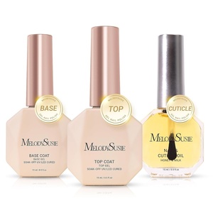 image:imageMelodySusie Top Coat Builder Gel Base Coat No Wipe Glossy Set Long Lasting Shine Finish Soak Off UV LED Nail Lamp Nail Polish Art Design Manicure Kit Perfect Gifts for Women Girls 3 Pcs 15ml ClearTop Coat  Base Coat and Cuticle Oil Set