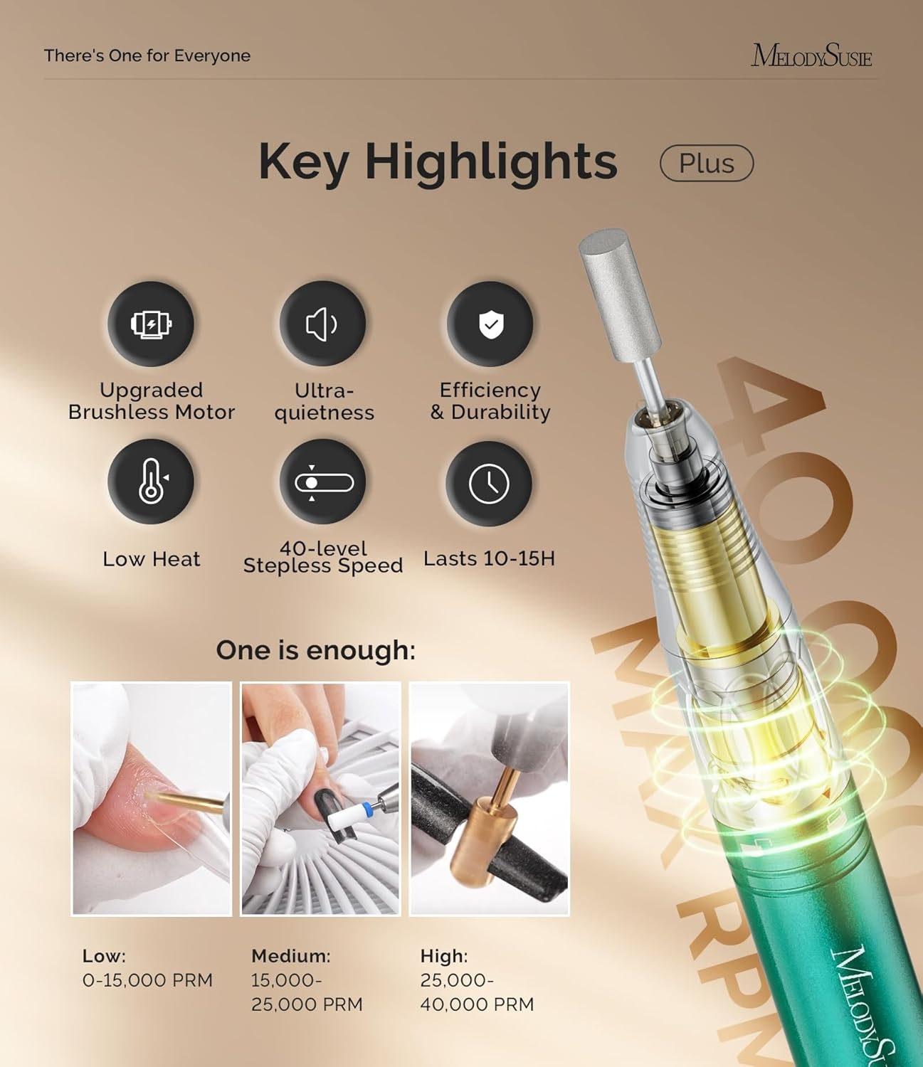 image:imageMelodySusie Professional ClipOn Rechargeable Nail Drill with Premium MotorMB450C 40000RPM VintageStyle EFile with Max Torque and Extended Lifespan for All Manicure Shaping Gel Removal amp Salon Use